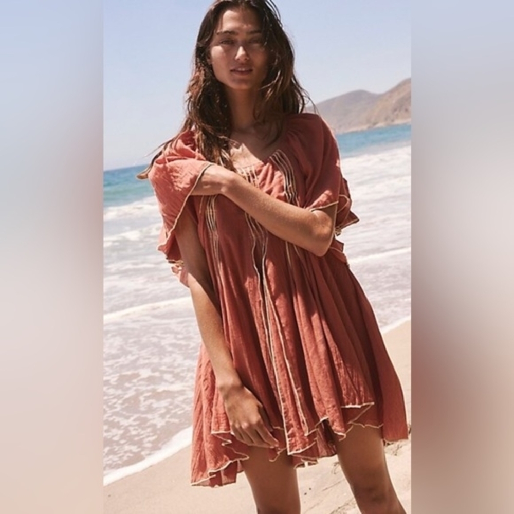 free People Joelle Tunic Women’s Rust Peasant Swim Cover-Up Dress